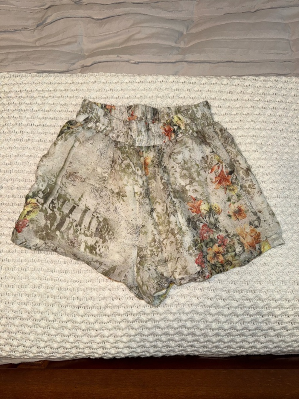 12th Tribe Floral High-Waist Relaxed Shorts in Cream, Green, Orange